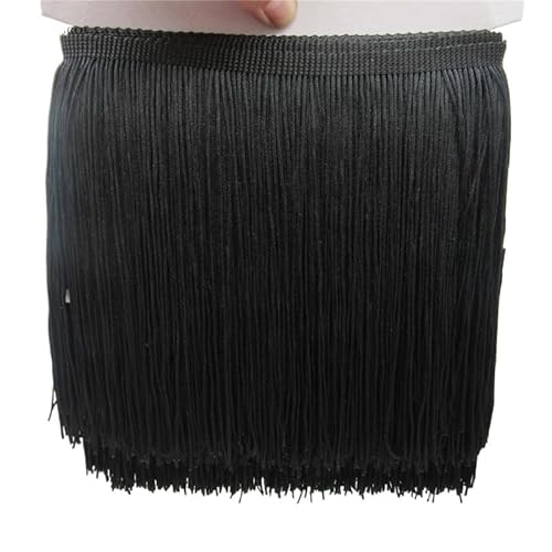 Ymnilian Fransenborte,Fransen 5 Meter/los 20 cm Lange Spitze Fransenbesatz Quaste Fransenbesatz for DIY Latin Kleid Bühnenkleidung Zubehör Spitzenband(Black) von Ymnilian