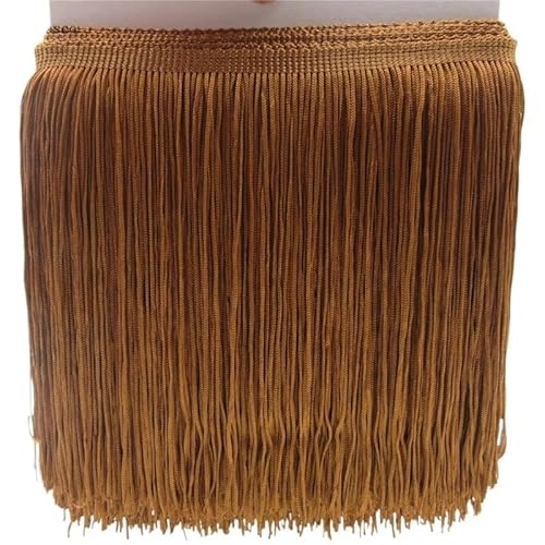 Ymnilian Fransenborte,Fransen 5 Meter/los 20 cm Lange Spitze Fransenbesatz Quaste Fransenbesatz for DIY Latin Kleid Bühnenkleidung Zubehör Spitzenband(Light Coffee) von Ymnilian