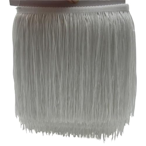 Ymnilian Fransenborte,Fransen 5 Meter/los 20 cm Lange Spitze Fransenbesatz Quaste Fransenbesatz for DIY Latin Kleid Bühnenkleidung Zubehör Spitzenband(White) von Ymnilian