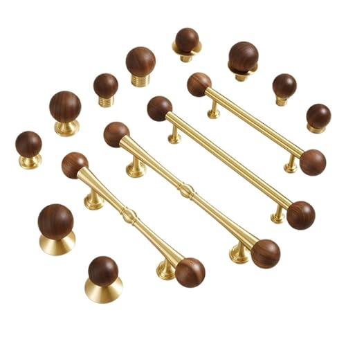 Ymnilian Schrankgriffe Holz, Möbelgriffe Holz 2 Stück leichte Luxus Nussbaum massiv Messing Pull Küchenschrank Schublade Gold Holz Farbe Langer Griff(11-L-164mm-96mm) von Ymnilian