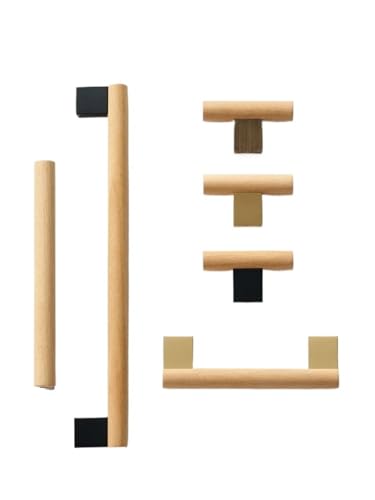 Ymnilian Schrankgriffe Holz, Möbelgriffe Holz 2Pcs Massivem Messing Buche Holz Möbel Schublade Schrank Tür Griffe T-bar Küche Gerät Lange Ziehen(CH076-MB-224244) von Ymnilian