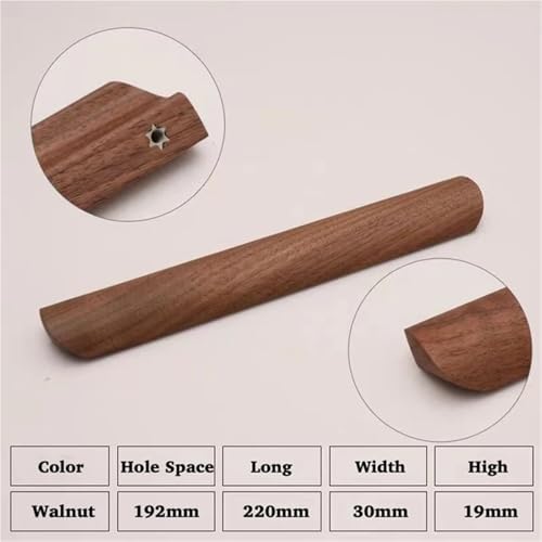 Ymnilian Schrankgriffe Holz, Möbelgriffe Holz 3 Stück Holzgriffe for Möbel, Schubladen, Schränke, Massivholzgriffe, umweltfreundlicher Kleiderschrankknopf mit Schrauben(Walnut 192mm) von Ymnilian