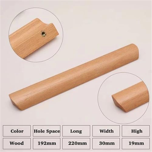 Ymnilian Schrankgriffe Holz, Möbelgriffe Holz 3 Stück Holzgriffe for Möbel, Schubladen, Schränke, Massivholzgriffe, umweltfreundlicher Kleiderschrankknopf mit Schrauben(Wood 192mm) von Ymnilian