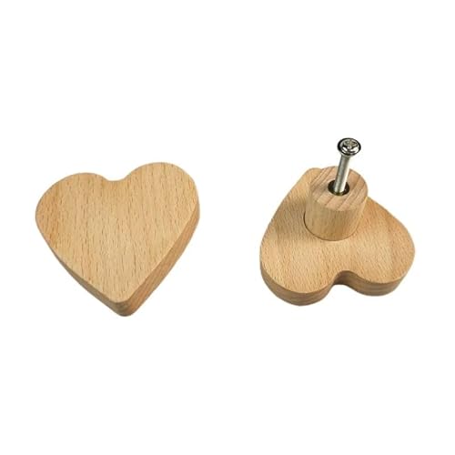 Ymnilian Schrankgriffe Holz, Möbelgriffe Holz 4 Stück Herzform Schrankgriffe Buchenholzgriff Home Decoration Massivholz Schrankgriffe Küchenzubehör(5pcs 1 Lot) von Ymnilian