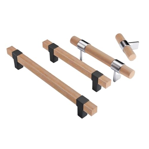 Ymnilian Schrankgriffe Holz, Möbelgriffe Holz 4Pcs Minimalistischen Schränke Schubladen Schuh Schränke Schrank Türen Einzigen Loch Massivholz Griffe(F-Black-160mm) von Ymnilian