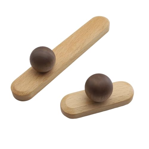 Ymnilian Schrankgriffe Holz, Möbelgriffe Holz 6 Stück Schrankgriffe Schublade Massivholz Möbel Türgriffe Schublade Runde Knöpfe Schrank Holzgriffe Heimdekoration(Beech-yWalnut-C96mm) von Ymnilian