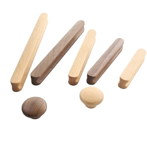 Ymnilian Schrankgriffe Holz, Möbelgriffe Holz 6Pcs Massivholz Schrank Griffe Umweltfreundliche Schublade Zieht for Zimmer Möbel Holz Schränke Ziehen(Walnut-C64mm) von Ymnilian