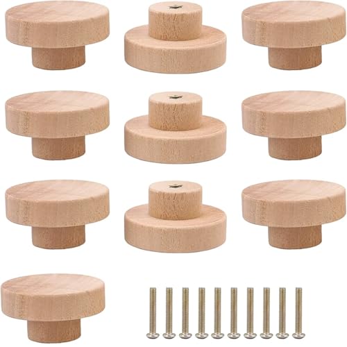 Ymnilian Schrankgriffe Holz, Möbelgriffe Holz Runde Schrankknöpfe aus Holz, unbehandeltes Holz, for Schränke, Möbel, Schubladen, Griffe mit Schrauben for Kleiderschrank, Kommode, Schrank(M,24pcs) von Ymnilian