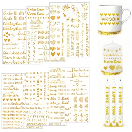 Ymoryiyi 6 Stück Glitzer Gold Kerzentattoos für Kerzen, Wassertransferdruck & Kerzen Tattoofolie, Blattgold Kerzenfolie Ideal für Geburtstag, Thanksgiving & Home Deko (Gold) von Ymoryiyi