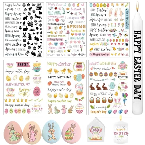 Ymoryiyi 6 Stück Kerzentattoos Ostern, Kerzen Tattoo Frühling, Wassertransferdruck Kerzenfolie für DIY Kerzen Dekoration, Ostern Kerzenfolie, Geschenkidee für Ostern & Frühling von Ymoryiyi