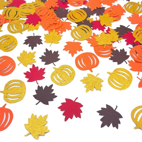 100 Stück Herbstdekorationen Konfetti Glitzer Orange Gold Kürbis Ahornblätter Dekoratives Papier Konfetti Herbst Tischdekorationen Halloween Ernte Festival Party Supplies Fotografie Requisiten von Ymxil