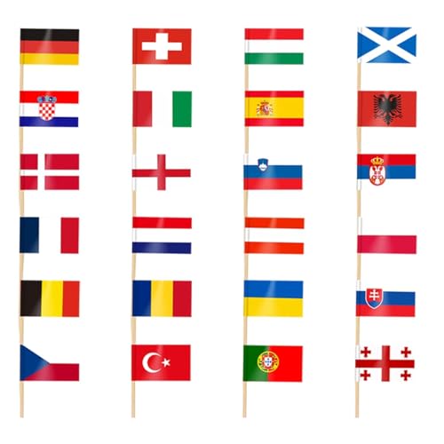 100STK Eurovision Song Contest 2025 Deko Cocktailspieße, Europa Flagge Muffin Deko Cupcake Toppers Lebensmittel Obst Picks Europa Kuchen Tortendeko, Eurovision Party Deko Zubehör (3,5 * 2,5cm) von Ymxil
