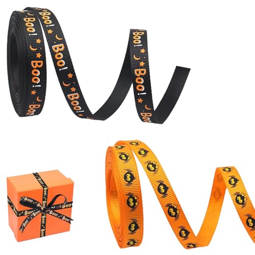 2 Rollen Halloween-Band für Geschenke, Verpackungen, Bastelarbeiten, 4,5 m lang, 10 mm breit, orange/schwarz, Spinne, Ripsband, Halloween, Geburtstag, Kuchen, Kranz, Girlande, Baumschmuck, Geschenke 2 Rollen Halloween-Band für Geschenke, Verpackungen, Bastelarbeiten, 4,5 m lang, 10 mm breit, orange/schwarz, Spinne, Ripsband, Halloween, Geburtstag, Kuchen, Kranz, Girlande, Baumschmuck, Geschenke von Ymxil