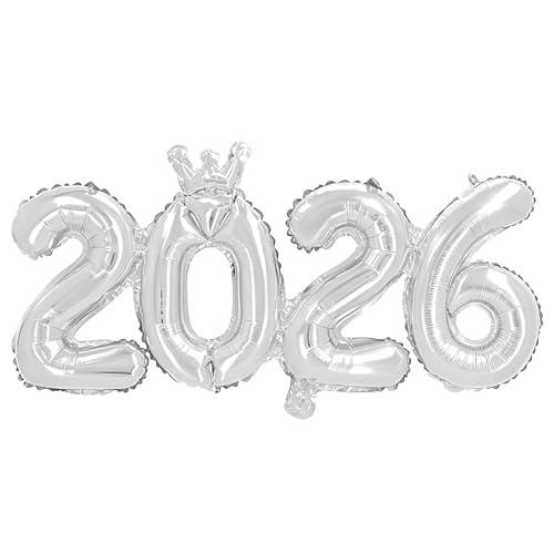 2026 Kronen-Folienballons, Silvester-Dekorationen, 2026, große Zahlenballons, selbstaufblasend, Banner, Abschlussbälle, NYE, Party-Dekorationen, Zubehör (Silber) von Ymxil