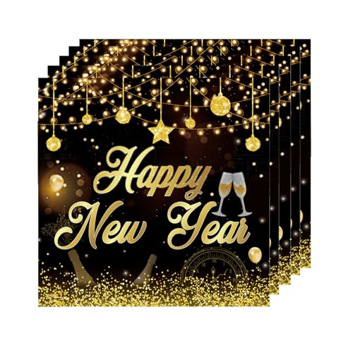 20St Silvester Servietten, Happy New Year, Deko 2025 Papierservietten, Tischdeko Schwarz Gold, Neujahr Partyservietten Party Zubehör, 33x33cm 20St Silvester Servietten, Happy New Year, Deko 2025 Papierservietten, Tischdeko Schwarz Gold, Neujahr Partyservietten Party Zubehör, 33x33cm von Ymxil