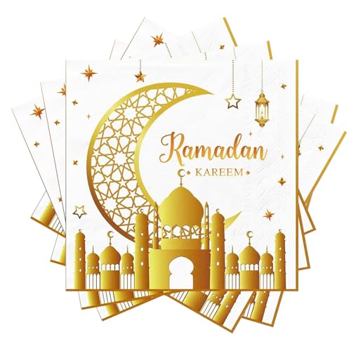 Ramadan Servietten, 24STK Ramadan Tischdeko Papierservietten, Ramadan Kareem Servietten, Gold Halbmond Stern Servietten Ramadan Partyservietten Party Zubehör, 33x33cm Ramadan Servietten, 24STK Ramadan Tischdeko Papierservietten, Ramadan Kareem Servietten, Gold Halbmond Stern Servietten Ramadan Partyservietten Party Zubehör, 33x33cm von Ymxil