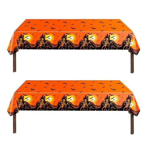 2STK Halloween Tischdecke, Halloween Deko Tischdecke Orange Schwarz Fledermaus Skelett Schädel Spukhaus Kürbis Muster Einweg-Kunststoff-Tischdecken Party Dekorationen 2STK Halloween Tischdecke, Halloween Deko Tischdecke Orange Schwarz Fledermaus Skelett Schädel Spukhaus Kürbis Muster Einweg-Kunststoff-Tischdecken Party Dekorationen von Ymxil