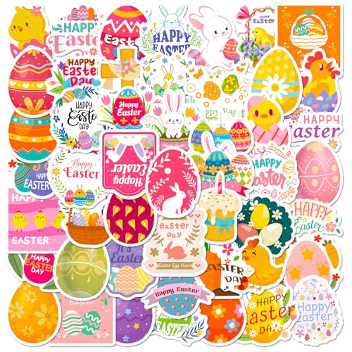 50 Stück Ostern Aufkleber Ostersticker Ostereier Aufkleber Sticker Happy Easter Stickers Wasserdicht für Geschenk Scrapbook Deko, Ostern Sticker Schulbildung Belohnungssticker für Kinder von Ymxil