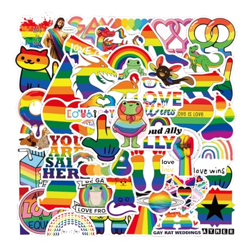 50STK LGBTQ Regenbogen Stickers, Pride Aufkleber Rainbow Motivationssticker Wasserfeste Vinyl Aufkleber Sticker für Buch Laptop Fotoalbum Sticker Kofferaufkleber, LGBTQ Pride Deko Accessories von Ymxil