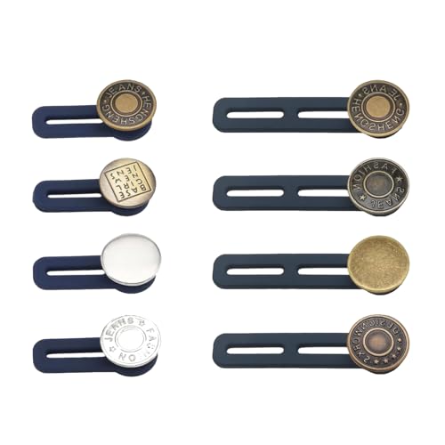8STK Hosenbunderweiterung Knopf Metall Hosenknopf Verlängerung Gummi Hosenbund Verlängerung Knopfverlängerung für Hosen Jeans (4 Kurz + 4 Lang, Knopf 17mm) von Ymxil