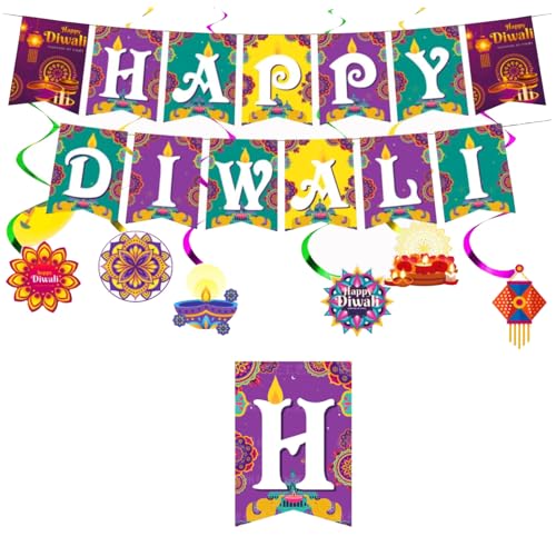 Diwali Dekorationen Haus Hängeset - Happy Diwali Banner Lotus Laterne Lila Grün Gold Wirbel Spirale Luftschlangen Indische Festival der Laterne Dekorationen Party Girlande für Zuhause Zimmer Decke Diwali Dekorationen Haus Hängeset - Happy Diwali Banner Lotus Laterne Lila Grün Gold Wirbel Spirale Luftschlangen Indische Festival der Laterne Dekorationen Party Girlande für Zuhause Zimmer Decke von Ymxil