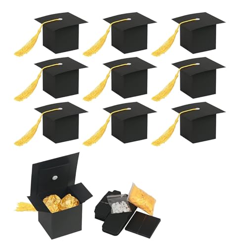 Ymxil 10St Abschluss Hut Geschenkbox, Abschlussfeier Deko Geschenkschachtel Doktorhut Bachelor Hut Promotion ABI 2024 Deko Candy Süßigkeiten Schokolade Box Abschluss Deko 2024, 6*6*6cm von Ymxil