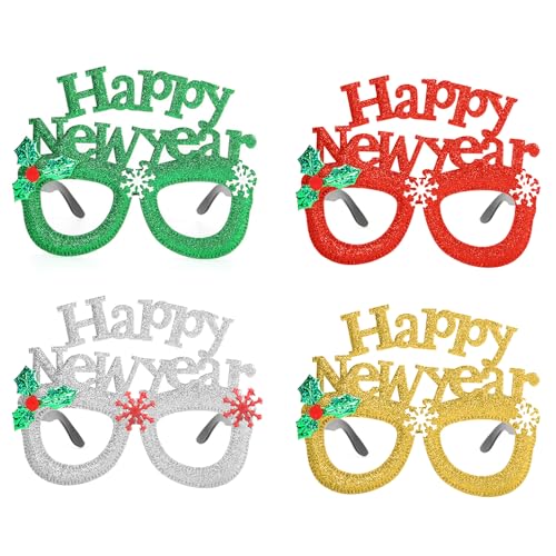 Ymxil 4 Stück Happy New Year Brillen, Glitzer 2024 Frohes Neues Jahr Brillen, Kreative Party Foto Prop, Lustige Neujahr Partybrillen, Silvester Party Dekorationen 2025 Ymxil 4 Stück Happy New Year Brillen, Glitzer 2024 Frohes Neues Jahr Brillen, Kreative Party Foto Prop, Lustige Neujahr Partybrillen, Silvester Party Dekorationen 2025 von Ymxil
