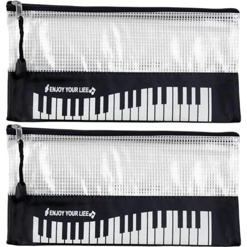 Ymxygz Federmäppchen Aus Netzstoff Reißverschluss, 2 Stück, Schreibwarentasche Klaviertastatur-Muster, A6-größe, Reißverschlusstasche, Stifttasche, Aktentasche, Aufbewahrungstaschen von Ymxygz