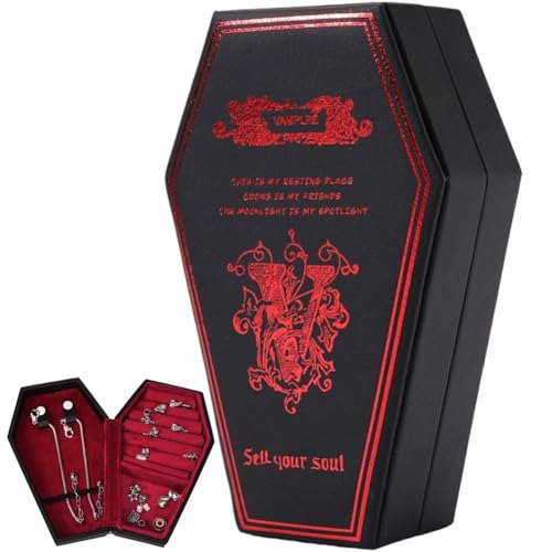 Ymxygz Gothic Sarg Schmuckschatulle Schmuckvitrine Halloween Leder Schmuck Aufbewahrungsbox Tragbarer Schmuck Organizer von Ymxygz