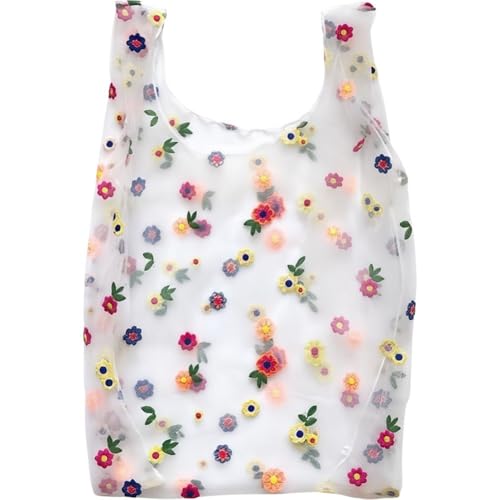 Ymxygz Handtasche Stickerei Und Blumen, Transparente Einkaufstasche Aus Netzstoff, Für Den Strand, Netz-Tragetasche Für Damen Und Mädchen, Für Reisen, Einkaufen, Den Täglichen Gebrauch von Ymxygz