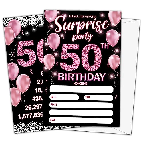 Party-Einladungen zum 50. Geburtstag, 50. Geburtstag, Roségold, Erwachsene füllen die leeren Geburtstagsparty-Einladungen, 20 Einladungskarten mit 20 Umschlägen -e09 von Ymyfdyj