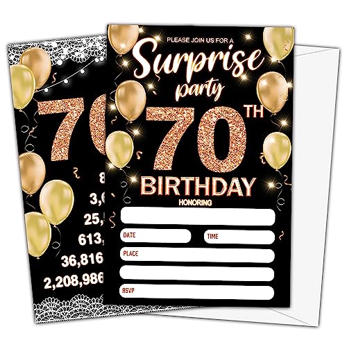 Party-Einladungen zum 70. Geburtstag, 70. Geburtstag, Schwarz-Gold, Erwachsene füllen die leeren Geburtstagsparty-Einladungen, 20 Einladungskarten mit 20 Umschlägen -F13 von Ymyfdyj