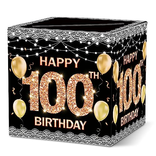 Ymyfdyj C19 Kartenbox zum 100. Geburtstag, Schwarz / Gold, Kartenhalter für Geburtstag, Geburtstagsgeschenk oder Geldeingang, Geburtstagsparty-Dekorationen, Zubehör (1 Stück) von Ymyfdyj