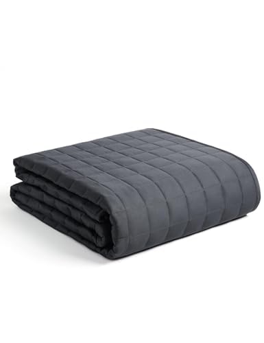 YnM Gewichtsdecke, 100 % Öko-Tex-zertifiziertes Baumwollmaterial mit hochwertigen Glasperlen (Dunkelgrau, 152 cm x 203 cm, 9 kg), geeignet für eine Person auf Doppel- und Kingsize-Betten von YnM