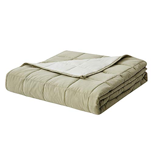 YnM Gewichtsdecke – Baumwolle/Polyestergewebe mit hochwertigen Glasperlen (Avocado/Weiß, wendbar, 152,4 x 203,2 cm, 9 kg), geeignet für eine Person (ca. 86 kg), Verwendung auf Queen-Size von YnM