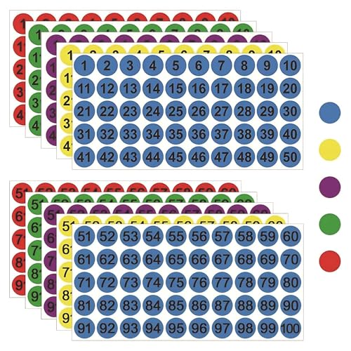 10 Blatt Zahlen Aufkleber, 25mm 1 bis 100 Fortlaufende Zahlen Aufkleber, Runde Klebepunkte Bunt Etiketten Selbstklebend, für Büros Schließfächerheim Klassifikation Kalender. 10 Blatt Zahlen Aufkleber, 25mm 1 bis 100 Fortlaufende Zahlen Aufkleber, Runde Klebepunkte Bunt Etiketten Selbstklebend, für Büros Schließfächerheim Klassifikation Kalender. von Ynkkvre