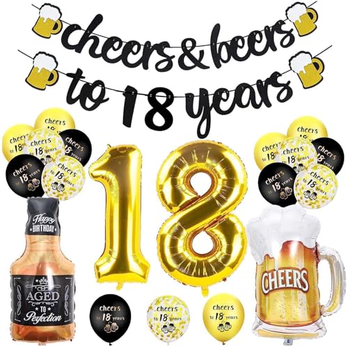 18 Geburtstag Dekorationen für Jungen, 18 Happy Birthday Deko Kit mit Cheer Banner, Nummer 18 Folienballons, Zeichen 18 Schwarz Gold Ballons Konfetti Ballons für Partybedarf Mädchen Männer 18 Geburtstag Dekorationen für Jungen, 18 Happy Birthday Deko Kit mit Cheer Banner, Nummer 18 Folienballons, Zeichen 18 Schwarz Gold Ballons Konfetti Ballons für Partybedarf Mädchen Männer von Ynkkvre