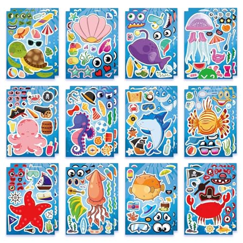 24 Stück Machen ein Gesicht DIY Aufkleber für Kinder,Ocean Fantasy Tier Aufkleber, Kinderpartyzubehör und Kunsthandwerk, Lustige Partygeschenke, Kinder Bastel Party Deko Geschenk. von Ynkkvre