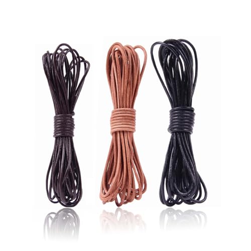 3 Rollen 5M x 2mm Lederschnur Lederband aus echt Leder,Klassik Vintage Band Faden für Armband Ketten Schmuck DIY Handwerk - Schwarz, Braun, Natur Echtlederband von von Ynkkvre