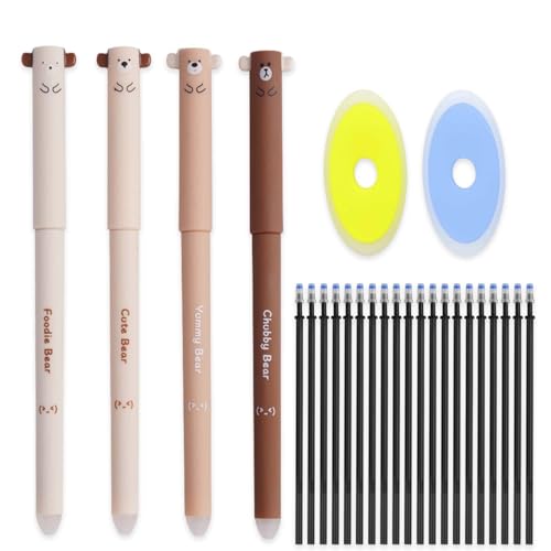 4 Stück Cartoon Radierbarer Kugelschreiber Schwarz mit 20 Stück Nachfüllungen 0.5mm und 2 Radiergummis, Radierbarer Kugelschreiber, Kugelschreiber Radierbarer Set für Studenten, Schule Bürobedarf 4 Stück Cartoon Radierbarer Kugelschreiber Schwarz mit 20 Stück Nachfüllungen 0.5mm und 2 Radiergummis, Radierbarer Kugelschreiber, Kugelschreiber Radierbarer Set für Studenten, Schule Bürobedarf von Ynkkvre