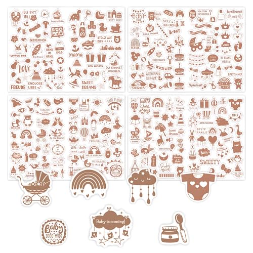 4 Stück Stickers Babyalbum, Aufkleber für Kinder und Baby Fotoalben, DIY Scrapbooking Aufkleber zum Gestalten, Kinder Babyparty Geschenk, Baby Scrapbook Aufkleber(Khaki) von Ynkkvre