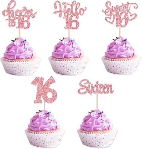 Cupcake-Topper zum 16. Geburtstag, rotgoldener Glitzer, 20 Stück, 16. Geburtstag, Kuchendekoration für Mädchen, Roségold, glitzernd, Happy 16th Birthday, handgefertigte Dekorationen, Schild, Cupcake-Topper zum 16. Geburtstag, rotgoldener Glitzer, 20 Stück, 16. Geburtstag, Kuchendekoration für Mädchen, Roségold, glitzernd, Happy 16th Birthday, handgefertigte Dekorationen, Schild, von Ynkkvre
