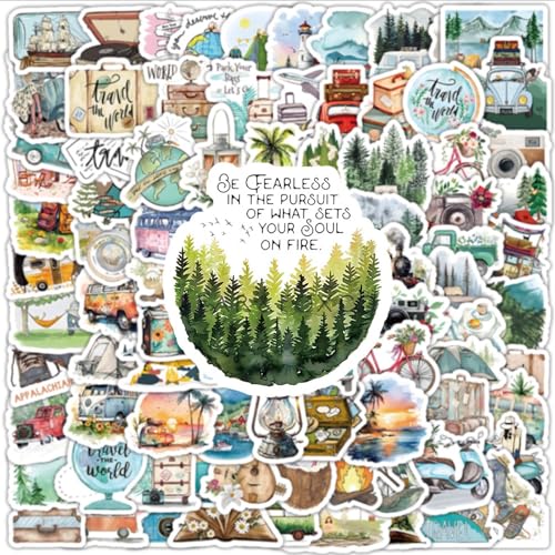 Reisen im Freien Sticker Set, 100 Stück Reiseaufkleber in Mini-Größe, Scrapbook-Aufkleber-Zubehör, Wasserfeste Klein Aufkleber Dekor-Aufkleber für Journaling, für Laptop,Wasserflaschen,Scrapbooking von Ynkkvre