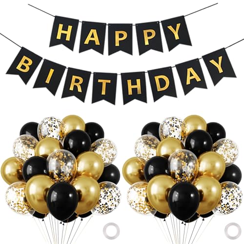 Schwarz Gold Geburtstag Dekoration, 30 Stück Happy Birthday Luftballons für Männer Frauen Mädchen Jungen Geburtstag Party Dekoration, Happy Birthday Dekorationen Kit mit Schwarz Gold Happy Birthday Schwarz Gold Geburtstag Dekoration, 30 Stück Happy Birthday Luftballons für Männer Frauen Mädchen Jungen Geburtstag Party Dekoration, Happy Birthday Dekorationen Kit mit Schwarz Gold Happy Birthday von Ynkkvre