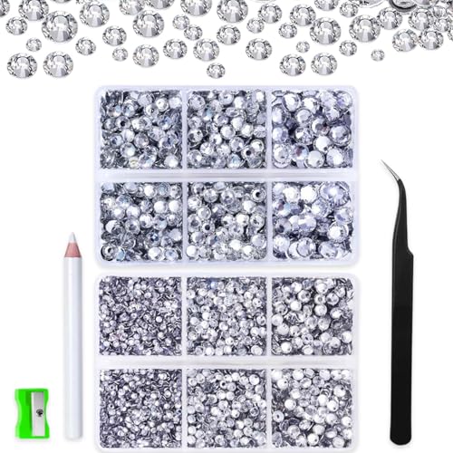 Strasssteine für Nagelkunst-Dekorationen, flache Rückseite, ca. 6500 Strasssteine, mit Pinzette und Bohrstift, SS6-SS30, Kristall, zum Basteln, für Nagelohrringe, Handyhüllen, Kleidung Strasssteine für Nagelkunst-Dekorationen, flache Rückseite, ca. 6500 Strasssteine, mit Pinzette und Bohrstift, SS6-SS30, Kristall, zum Basteln, für Nagelohrringe, Handyhüllen, Kleidung von Ynkkvre