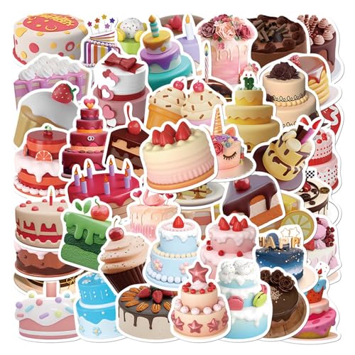 Torten Aufkleber für Laptop (50 PCS), Wasserdicht Vinyl Stickers, Torten Aufkleber Set, Geschenk für Kinder Jugendliche Erwachsene Jungen Mädchen, Laptop Skateboard Fahrrad Cake Stickers. von Ynkkvre