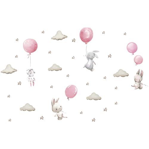Wandtattoo Heißluftballon Rosa, Personalisiert Sticker Aquarell Tiere, Kinderzimmer Babyzimmer Spielzimmer Mädchen Junge Wanddeko, Hasen mit Ballons Rosa, Schlafzimmer Wanddeko. Wandtattoo Heißluftballon Rosa, Personalisiert Sticker Aquarell Tiere, Kinderzimmer Babyzimmer Spielzimmer Mädchen Junge Wanddeko, Hasen mit Ballons Rosa, Schlafzimmer Wanddeko. von Ynkkvre