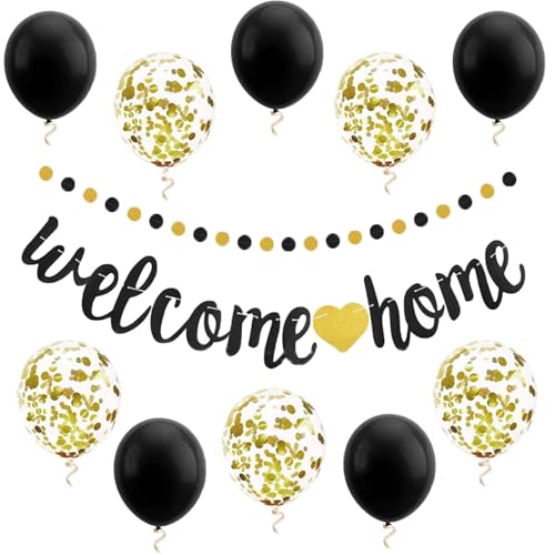 Willkommens-Heim-Dekoration, Willkommens-Banner, Ballon-Set, schwarz-goldenes Willkommens-Banner, Wimpelkette, Konfetti-Ballon, runde Girlande für Zuhause, Familie, Jungen, Mädchen, Babypartys Willkommens-Heim-Dekoration, Willkommens-Banner, Ballon-Set, schwarz-goldenes Willkommens-Banner, Wimpelkette, Konfetti-Ballon, runde Girlande für Zuhause, Familie, Jungen, Mädchen, Babypartys von Ynkkvre