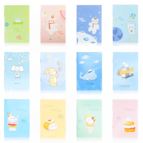 Ynkkvre 12 Stück Cute Cartoon Notizblock, Bunt Cartoon Tier Mini Notizbücher,7 x 10.5cm Kleine Tasche Tagebuch Notizblöcke,Tragbar Klein Notebook für Büro Familie Reisenotize. von Ynkkvre
