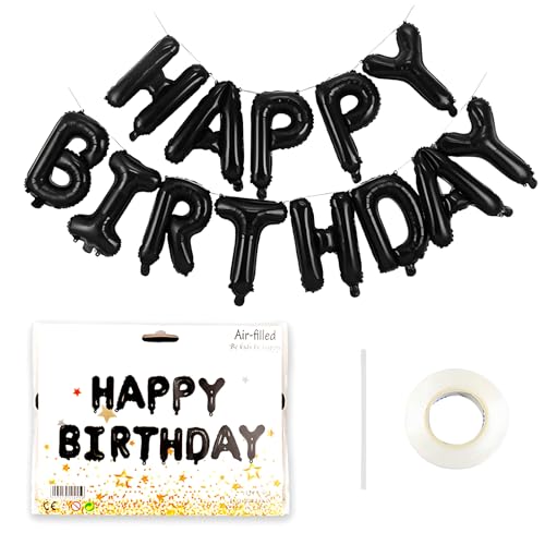 Ynkkvre 16 Zoll Happy Birthday Banner Ballon, Schwarz Selbstaufblasende Happy Birthday Wimpelkette Folienballons mit Band, Wiederverwendbare Happy Birthday Ballons für Männer Frauen Geburtstag Party Ynkkvre 16 Zoll Happy Birthday Banner Ballon, Schwarz Selbstaufblasende Happy Birthday Wimpelkette Folienballons mit Band, Wiederverwendbare Happy Birthday Ballons für Männer Frauen Geburtstag Party von Ynkkvre
